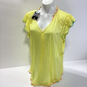 Love Ever After Shirt Women's Yellow Ruffle Sleeve Blouse 2X NWT